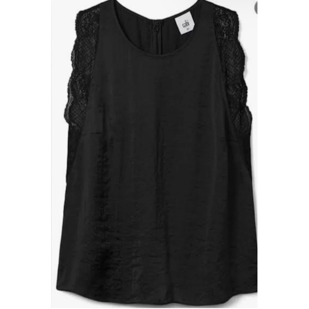 Cabi Black Satin Lace Blouse L Romantic Feminine Capsule Wardrobe Dark Academia - Picture 2 of 12